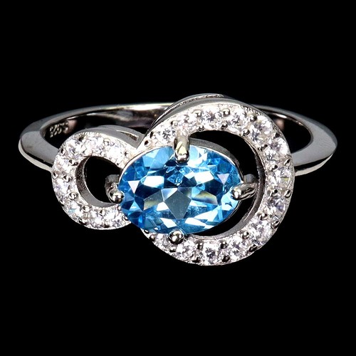 925 Sterling Silver Ring Oval Swiss Blue Topaz 8x6mm Gemstone Jewelry ...