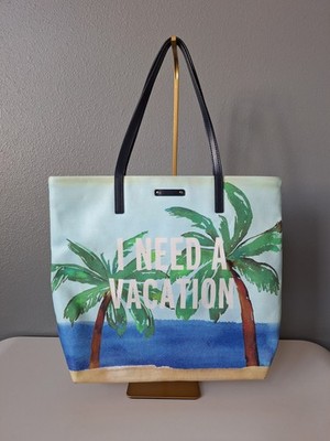 Kate Spade ''I Need A Vacation'' Palm Tree Ocean Beach Print Bon Shopper Tote Bag