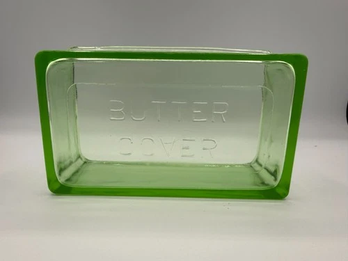 Vintage Depression Uranium Green Glass Butter Dish Cover Only Small Rim Chips