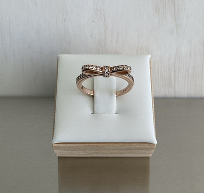 Pandora ALE R 52 Rose Gold Plated Dainty Bow Ring with CZ's Size 6