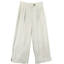 Elie Tahari Womens Linen Wide Leg Trousers Size 6 Cream White High Rise Pleated