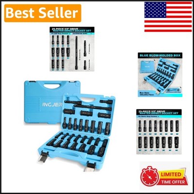 Durable 29-Piece 1/2'' Deep Impact Socket Set with Extension Bars for High Torque