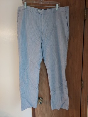 ALAN FLUSSER Mens Pants 40x30 Blue Striped Cotton Seersucker Golf Comfort Lined