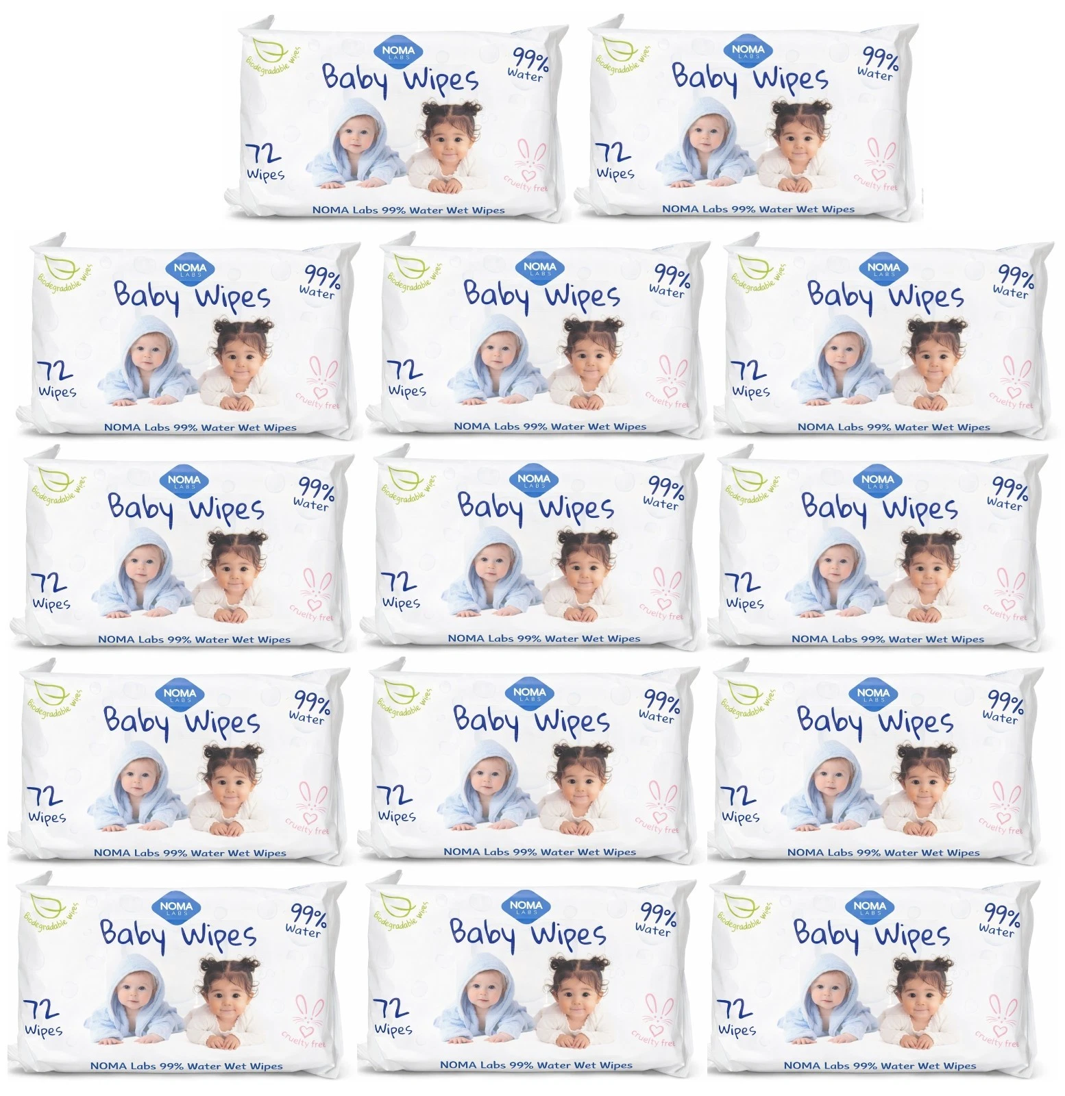 NOMA Labs Baby Wipes (14 x 72 Pack) 99% Water Wipes Biodegradable Hypoallergenic