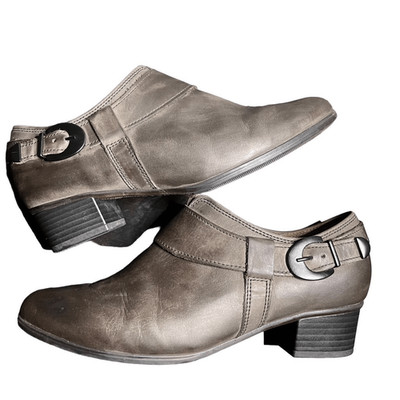 Gabor Gray Leather Buckle Booties Size 6