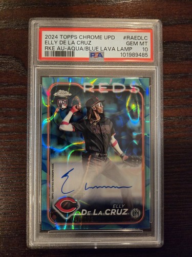 Elly De La Cruz 2024 Topps Chrome Update Aqua Blue Lava Lamp Auto /175 RC PSA 10