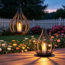 Solar Lanterns Outdoor Waterproof Hanging Solar Lights Outdoor Decor 2 Pack