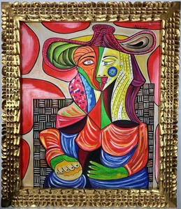 Pablo Picasso (Handmade) Oil On Canvas Signed & Stamped Framed Painting, vtg Art