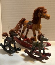 Vintage Wooden Christmas Holiday 3 Rocking Horses R-12 