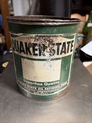 Vintage Quaker State 5 Lb. Grease Oil Can Empty Nice Advertising Piece