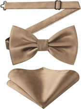 Bow Ties for Men Solid Color Pre-Tie Bow Tie and Pocket Square Set Classic Forma