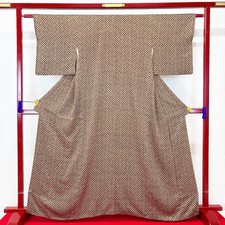 Japanese Kimono 'KOMON' Silk/Brown/Wave/Traditional/History/Length:165cm N928
