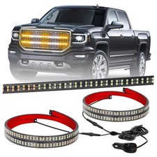 2PCS 30 inch Truck Grill Lights Strip 360 LED Strobe Lights Amber Amber/White