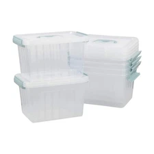 6 Packs 6 Quart Clear Plastic Latching Bins, Lidded, Handle, Stackable, Box
