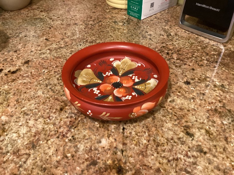 Hand Painted 1972 Norwegian Rosemaling Red Wood Folk Art Bowl Signed 6' x 2'