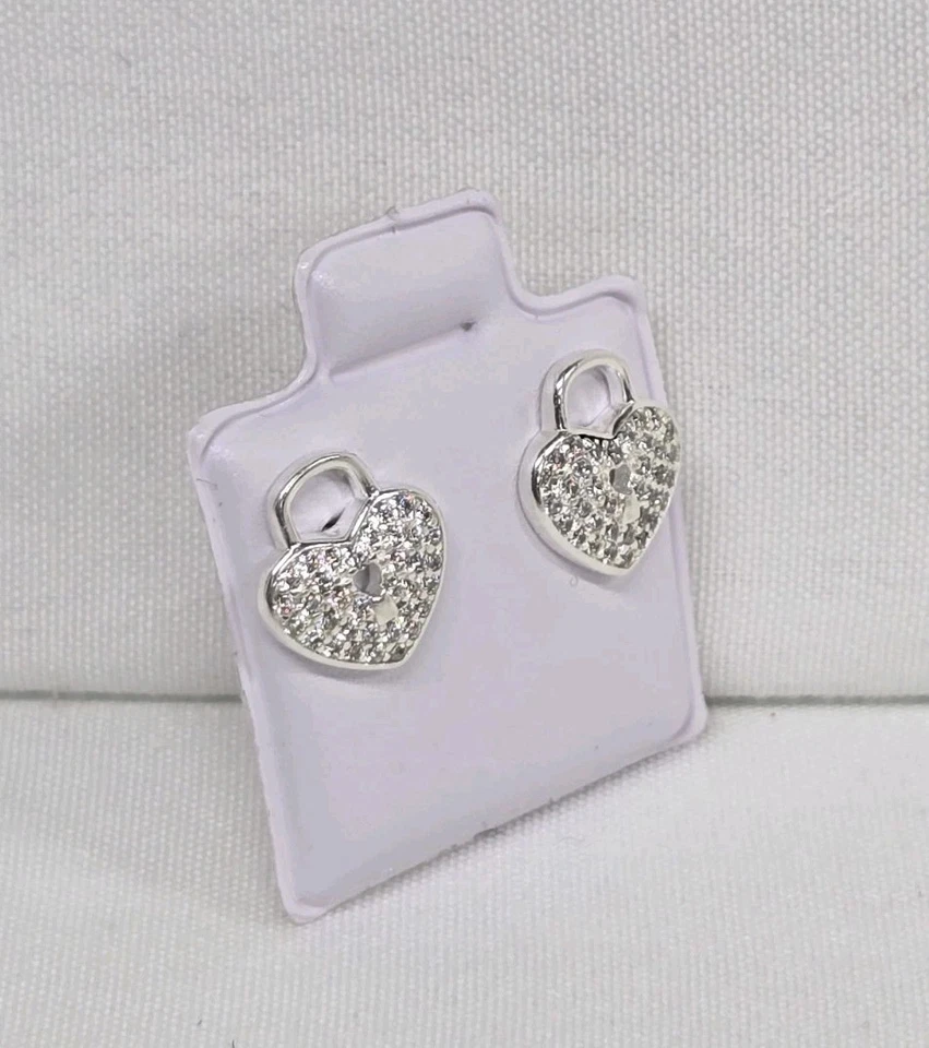 Aretes Arete Candado Plata 925 Mex. Cerradura de corazón de plata de ley circonita cúbica pavé Foto 2 de 4