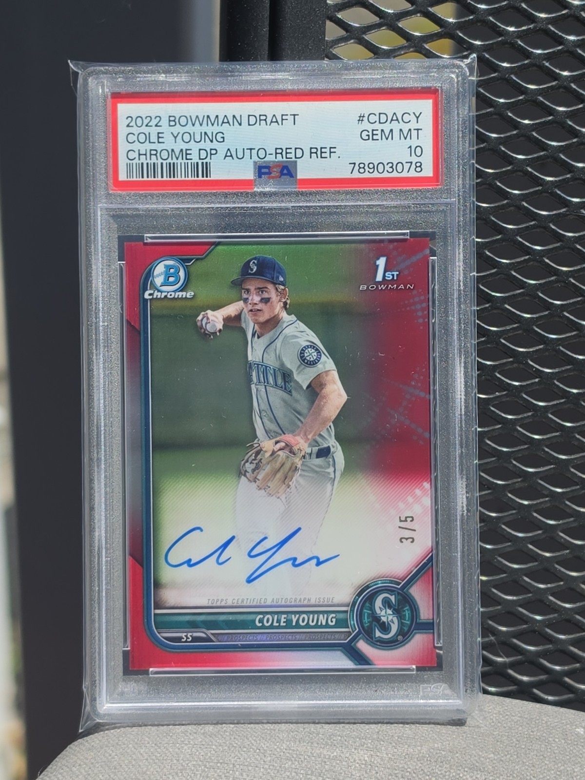 Cole Young 1st 2022 Bowman Chrome RED REFRACTOR #/5 RC GEM MINT PSA 10