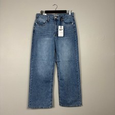 Oat New York Jeans Womens 10 Blue High Rise Wide Leg Ankle Cloud Luxe Denim