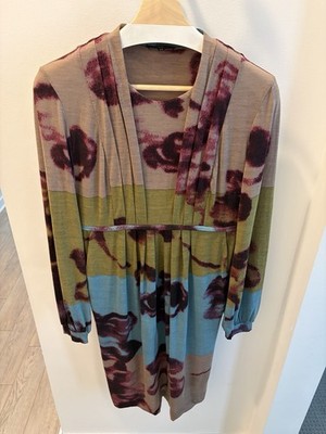 ETRO Wool Blend Long Sleeve Abstract Floral Pleated Midi Maxi Dress IT 42 M