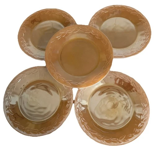 5 Fire King Peach Lustre Laurel Leaf 9 Inch Dinner Plates