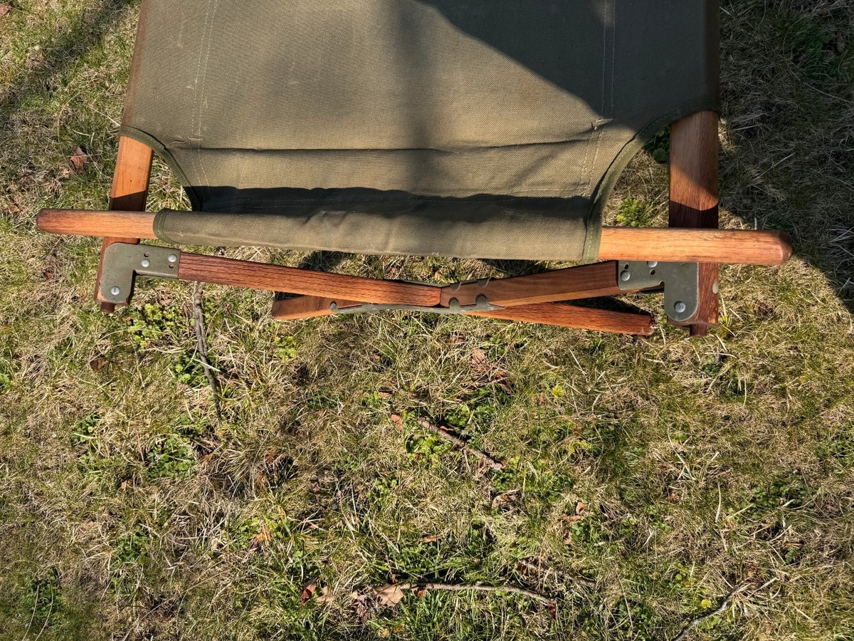 Vintage U.S. Military Wooden Frame Green Canvas Collapsible