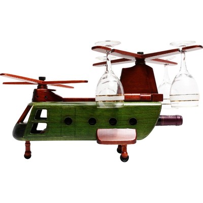 NEW Pilot Toys Chinook Wood Helicopter Wine Glass and Bottle Holder