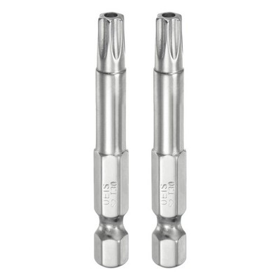 2pcs T30 Security Torx Bit 1/4'' Hex Shank 2'' Long Tamper Resistant Star Bits