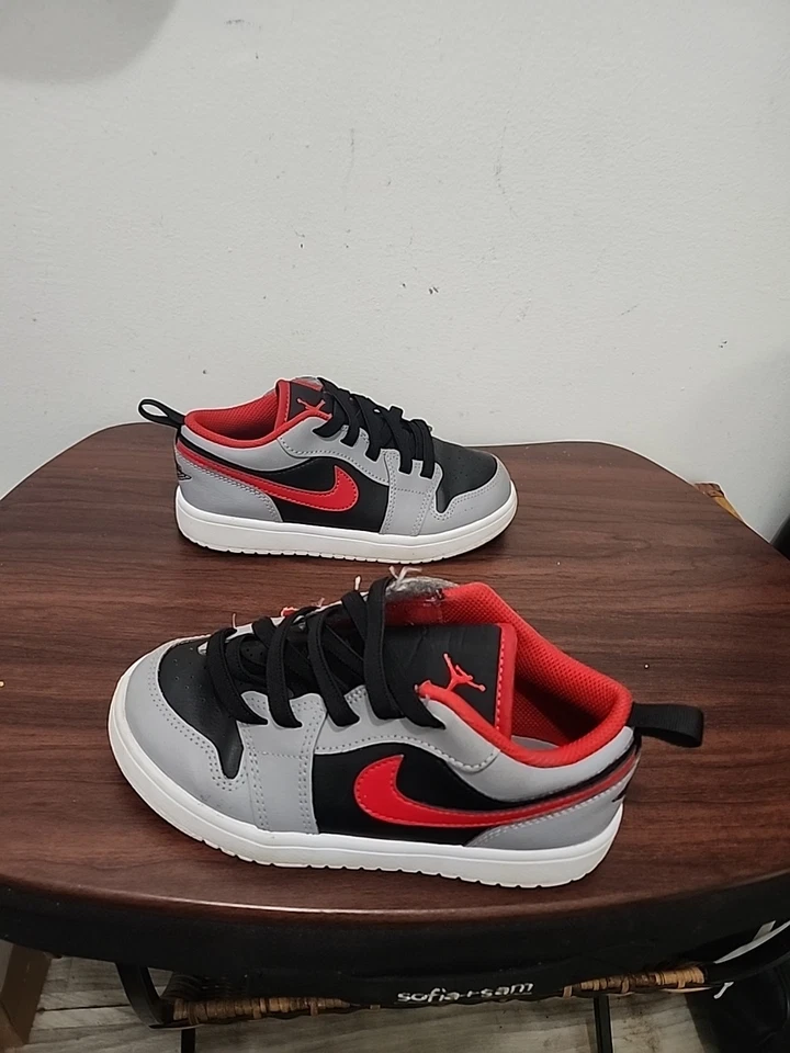 NIKE Air Jordan 1 Low Top Sneaker Toddler Size 1Y Gray Black Red DR9747-060 - Image 4 of 4