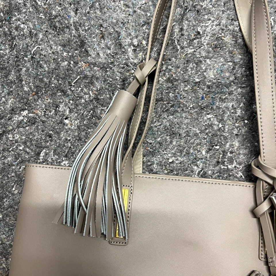 JOY & IMAN Tassel Real Leather Handbag Tote with Fabric Insert, Gray - Image 3 of 4