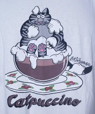 B Kliban Cat Catpuccino Coffee Hawaii Cartoon Graphic Tee Unisex Cotton