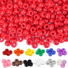 Dowsabel Red Pony Beads Bulk 1000 Pcs 6x9mm, Large Hole Kandi Hair RED 