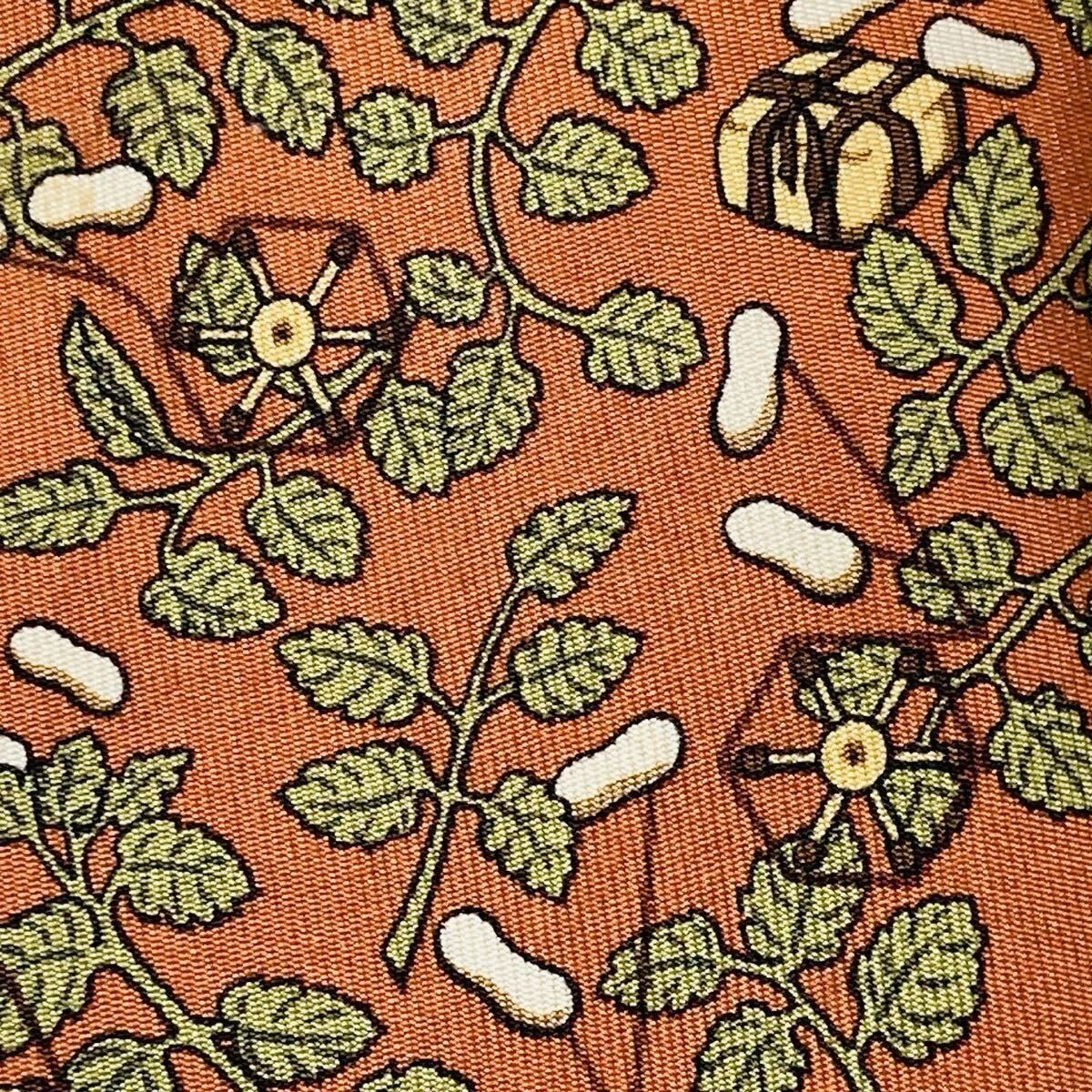 HERMES Tie Silkworm Sericulture Mulberry Leaves Cocoon Raw Silk All over Pattern thumbnail 7