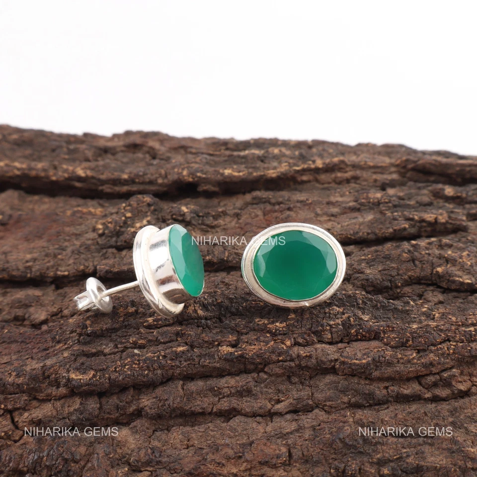 925 Argento Verde Onice Gemma Artigianale Pendente Mamma Gancio Natale Orecchini - Immagine 4 di 4