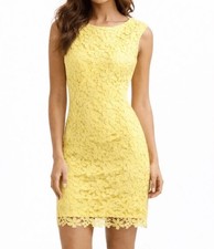 Lauren Ralph Lauren Lace Sheath Sleeveless Yellow Lined Dress 14W Peppy Floral