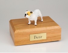 Bulldog, White Pet Funeral Cremation Urn Avail in 3 Different Colors 4 Sizes