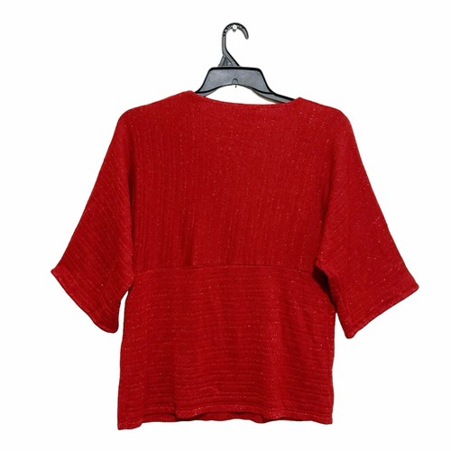New York & Company Sweater Womens Size XL Red Sparkle 3/4 Wide Sleeve V-Neck - Picture 4 of 10