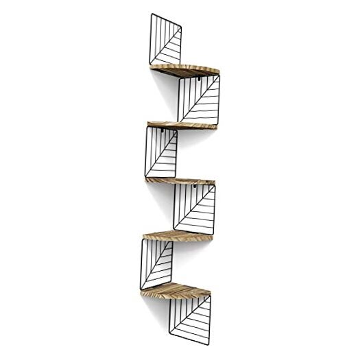 Corner Shelf Wall Mount of 5 Tier Rustic Wood Floating Carbonized Black