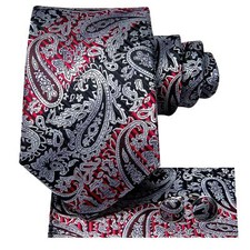 Black Red Silver Mens Ties Set 70'' Silk Extra Long Paisley Ties for Tall Men...