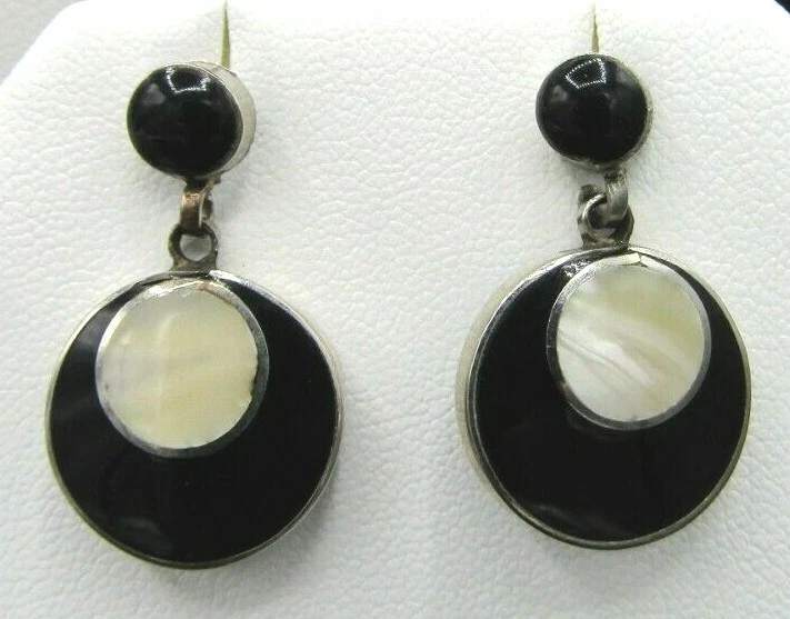 Enamel MOP Black Discs Silver Tone Earrings, Bracelet & Necklace Set 18" - 6.5" - Image 3 of 4