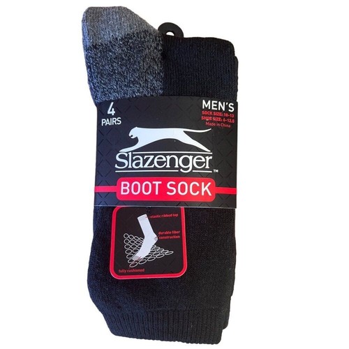 Slazenger Mens Boot Socks 4 Pairs Size 6-12 Black & Gray Fully Cushioned Elastic