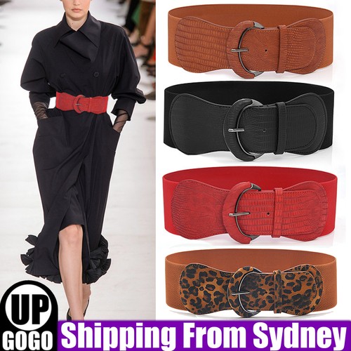 Women Ladies Faux Leather Wide Stretch 