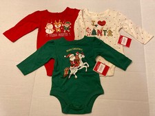 Lot of 3 NWT Holiday Time 1pc long sleeve Christmas Santa 0-3M baby clothes