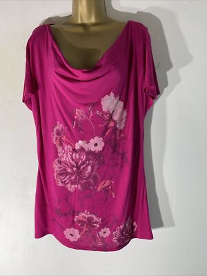 Womens TU Uk 12 Cerise Pink Short Sleeve Cowl Neck Relax Fit