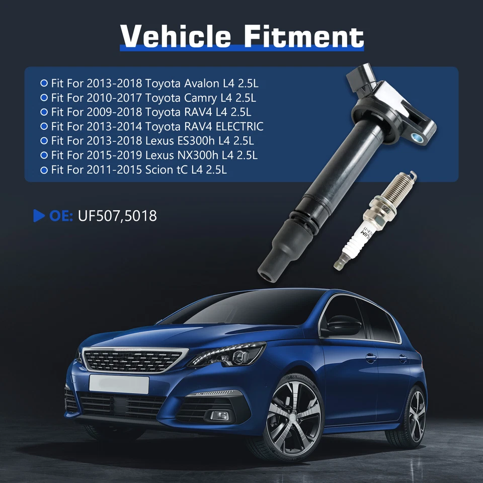 4pcs Ignition Coils & Iridium Spark Plug for 2013-2019 Toyota 4Runner UF507+5018 Foto 2 de 4