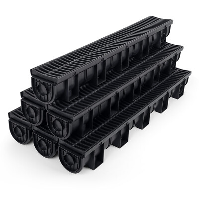 #ad 5.9x5.1 Inch 6 Pack Trench Drain System Channel Drain w Plastic Grate Drainage $89.99