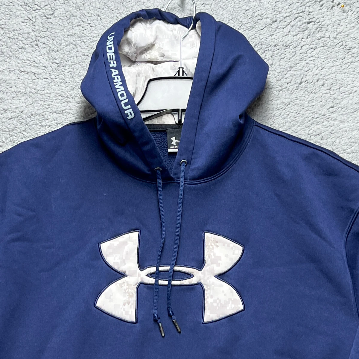 Under Armour Hoodie Sweater Mens Large Navy Blue White Long Sleeve Warm