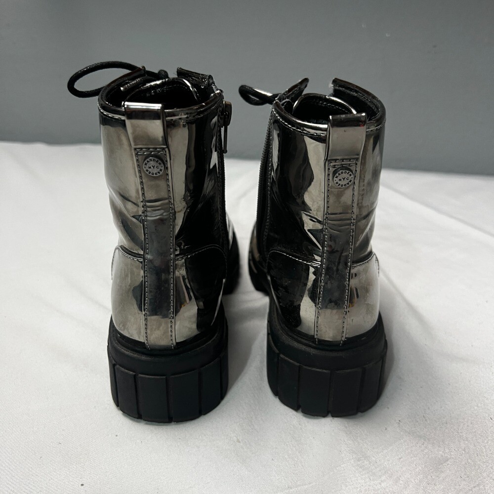 SAOLA Stivaletti da combattimento Madden NYC metallizzati plateau suola a strappo zip argento 4