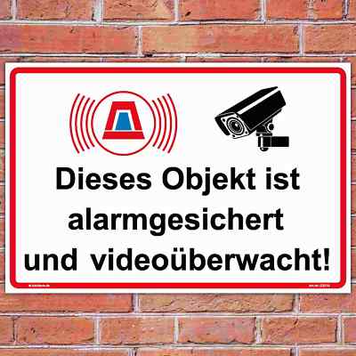 Hinweisschild 300x200 mm ''Objekt Alarmgesichert und Videoüberwacht'',Querformat, 