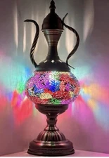 Turkish Moroccan Mosaic Bohemian Colorful Table Lamp Tea Pot Shape NEW