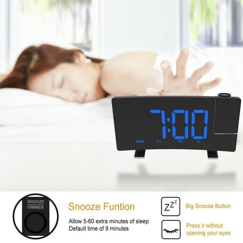 LED Curved-Screen Digital Alarm Ceiling/Wall Projector Dual Clock FM Radio DC 5V - Picture 2 of 14